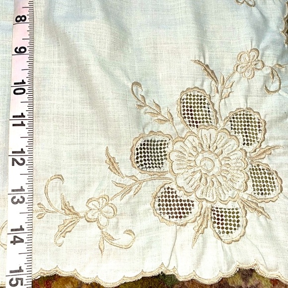 9-pc Antique Vintage Madeira Napkins & Table Runner Cream Ivory Tonal Stitching - Picture 7 of 8